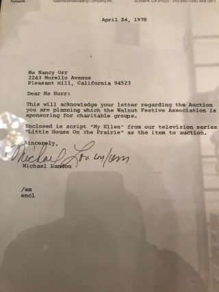 Michael Landon Signed Little House On The Praire Script Letter & Envelope Framed 7