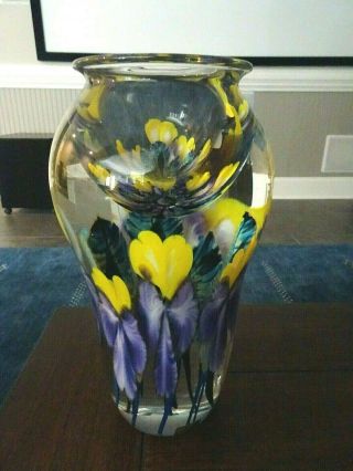 2000 Signed David Lotton Studio Art Glass Floral Sculpture Vase Large