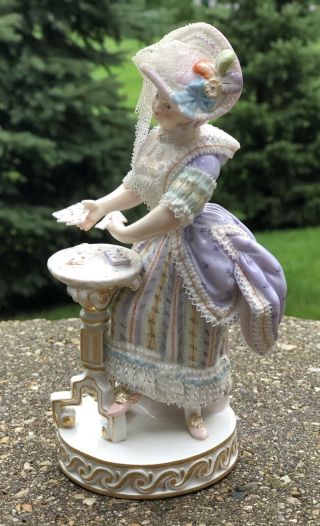 Meissen Antique Figurine Table Cards Porcelain Lace Purple Dress RARE 8