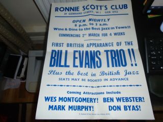 1965 Bill Evans Trio Large V Rare Poster 1st British App Ronnie Scott ' s 2