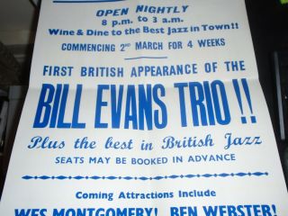 1965 Bill Evans Trio Large V Rare Poster 1st British App Ronnie Scott ' s 4