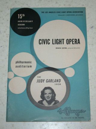 1952 Playbill For Judy Garland Show Civic Light Opera La Philharmonic Auditorium