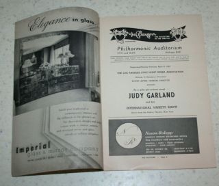 1952 Playbill for Judy Garland Show Civic Light Opera LA Philharmonic Auditorium 3