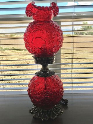 Glass Estat Fenton Ruby Red Poppy Gone With The Wind Lamp