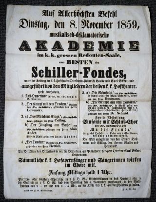 Beethoven Ix.  Symphony Vienna Philharmonic 1859 Schubert Vintage Poster Rare