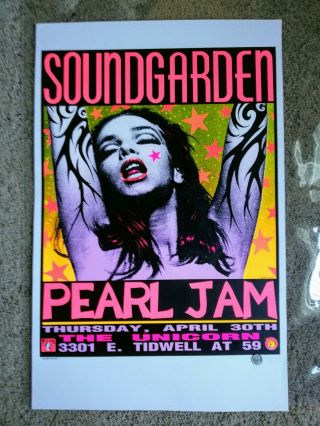 1992 Soundgarden / Pearl Jam Houston,  Tx Concert Poster - Kozik (pink Lady)