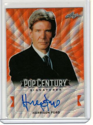 2019 Harrison Ford Leaf Pop Century Orange Wave Refractor Autograph 1/1 Auto