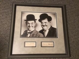 Stan Laurel & Oliver Hardy Signed Autograph Framed W/ Photo Comedy Pioneer Rrcoa