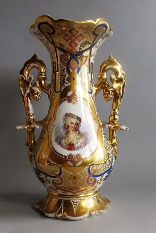 Large 17 " Hand - Painted 19th C.  French Old Paris Porcelain Vase C.  1850 Antique