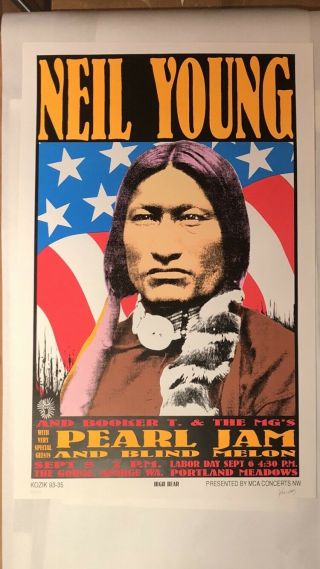 Frank Kozik - 1993 - Pearl Jam Neil Young Concert Poster S/n 1st Printing