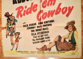 1942 - ABBOTT COSTELLO - RIDE ' EM COWBOY - MOVIE POSTER 27x41 1sheet 2