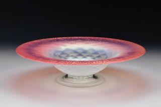 LCT Tiffany Favrile Pastel Pink & Opalescent Art Glass Console Bowl 2