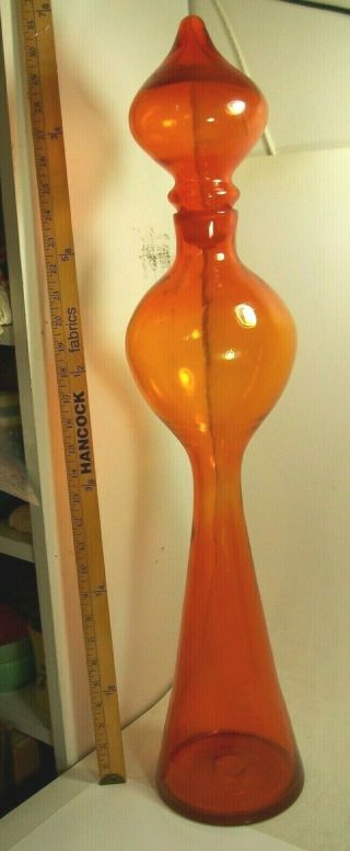 Blenko Architectural Decanter 31 " Tangerine Orange Art Glass Rocket Vase Signed