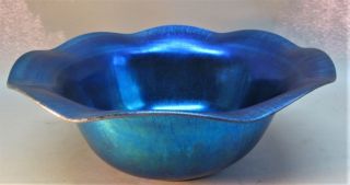 Large 12 " Steuben Blue Aurene Art Glass Bowl Color C.  1915 Antique