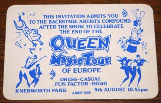 Queen Invitation Ticket To The End Of The Magic Tour Knebworth 9 August 1986