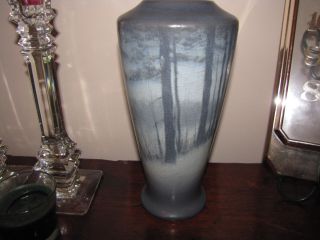 1914 Rookwood Pottery E.  T.  Hurley " Scenic Vellum " Vase Woodland