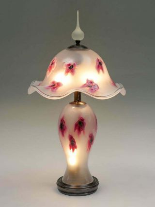 Stunning Charles Lotton Art Glass Frosted Floral Lamp 10