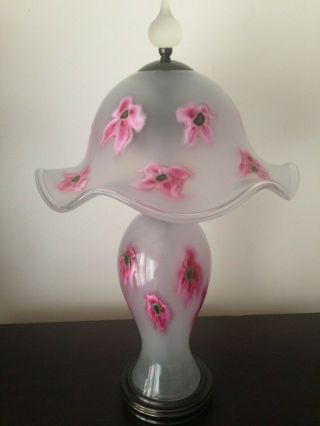 Stunning Charles Lotton Art Glass Frosted Floral Lamp 2