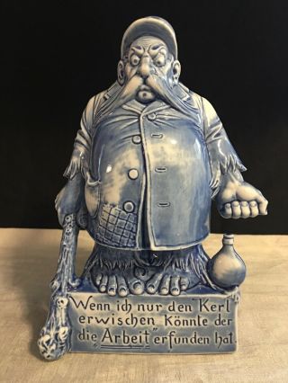 Rarer Schafer & Vater Fat Man Classic Flask/decanter Blue Porcelain Germany