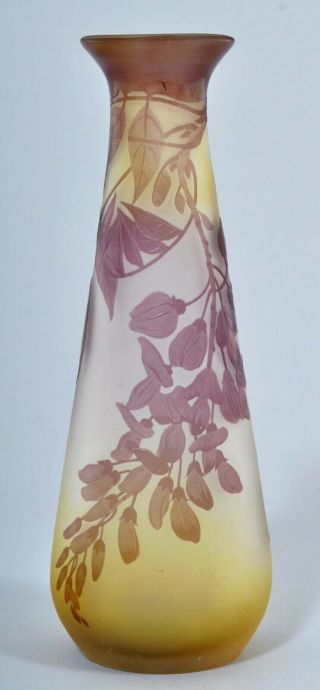 Antique French Art Nouveau Cameo Glass Wisteria Vase Galle Signed 1900