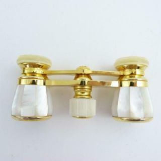 ANTIQUE PAIR FRENCH ALTEX,  PARIS MOTHER - OF - PEARL & GILT METAL OPERA GLASSES 2