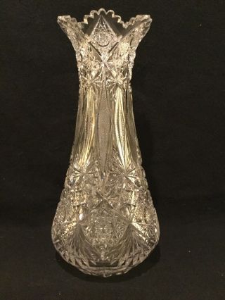 11 Important Huge 14.  5” Abp Brilliant Cut Glass Tall Vase