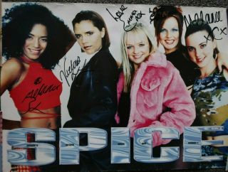 Spice Girls Autographed Signed Poster Scary Baby Posh Geri Mel B Mel C
