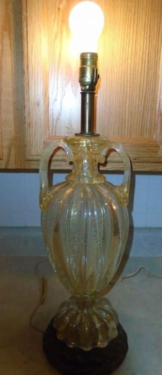 Vintage 50 - 60s Large Murano Lamp W/ Gold Flake,  25 Inches Tall
