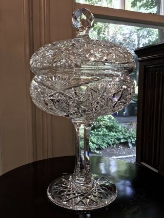 Meriden Cut Glass American Brilliant Covered Compote C.  1900 Weiner 