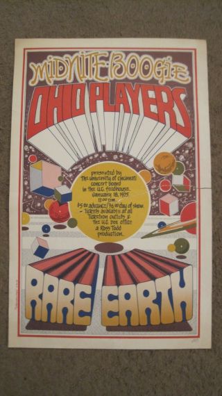 Rare Earth Ohio Players 1975 Concert Poster Univ.  Of Cincinnati Fieldho