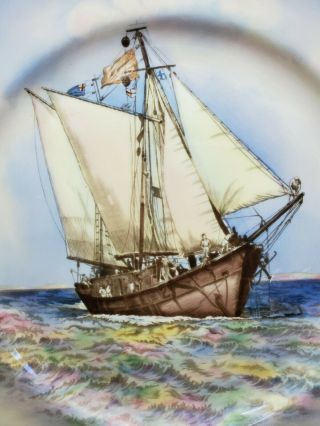 Rare Aynsley Hand Painted Cabinet Plate Sailing Ship Artist Signed J A Bailey