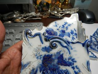 Germany Prussia flow blue 4 piece porcelain desk set neat old estate 4