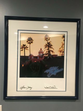 Hotel California Lithograph Hand Signed By Joe Walsh And Glenn Frey