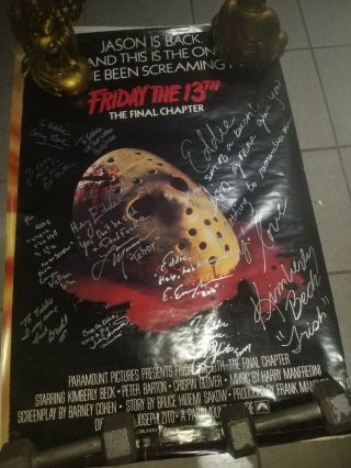 Friday The 13th Part 4 Signed Poster Corey Feldmen Kimberly Beck Ted White