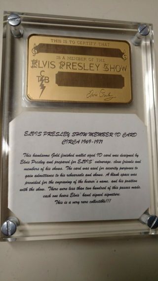 Elvis Presley Show Id Card Concert Tcb