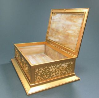 Large TIFFANY STUDIOS York Grapevine Gold Dore Desk or Utility Box 823 8
