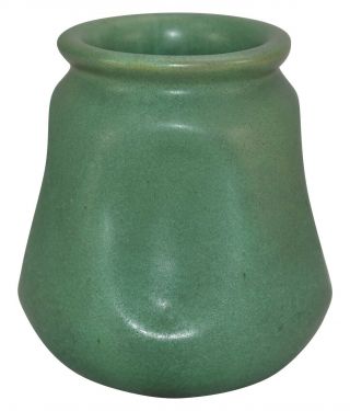 Teco Pottery Matte Green Ribbed And Dimpled Ceramic Vase Shape 356