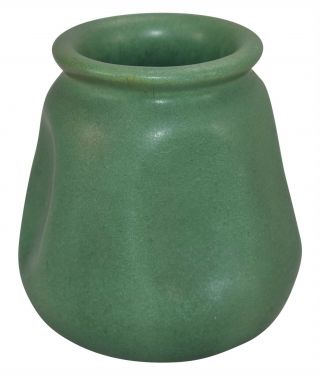 Teco Pottery Matte Green Ribbed And Dimpled Ceramic Vase Shape 356 3