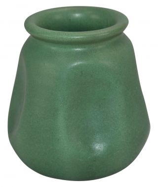 Teco Pottery Matte Green Ribbed And Dimpled Ceramic Vase Shape 356 4