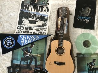 Shawn Mendes Multiple Autographed Bundle,  Signed Taylor Guitar,  3 Signed Posters