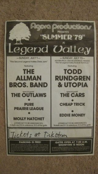 Allman Brothers Band & Todd Rundgren Orig 1979 Concert Poster Agora Cleveland