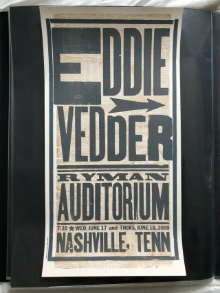 Eddie Vedder Nashville Poster 2009 Hatch Show Print Ryman Auditorium Pearl Jam