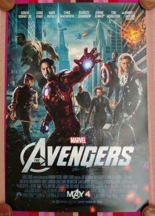 Marvel Avengers 2012 27x40 Double Sided Cast Movie Poster