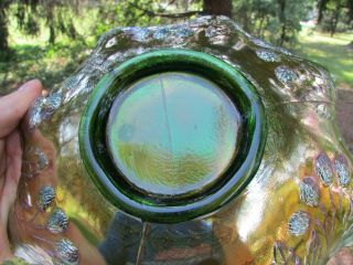 Fenton PETER RABBIT ANTIQUE CARNIVAL ART GLASS RUFFLED BOWL GREEN 10