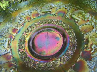 Fenton PETER RABBIT ANTIQUE CARNIVAL ART GLASS RUFFLED BOWL GREEN 4