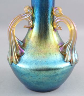 Early 20thC Antique Hand Blown Loetz Cobalt Norma Art Glass 3 - Handle Vase 10