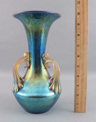 Early 20thc Antique Hand Blown Loetz Cobalt Norma Art Glass 3 - Handle Vase