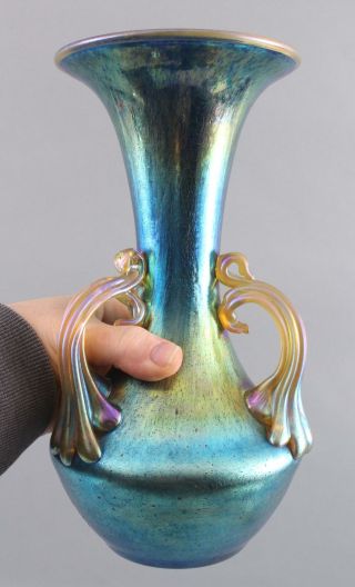 Early 20thC Antique Hand Blown Loetz Cobalt Norma Art Glass 3 - Handle Vase 2