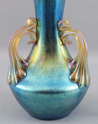 Early 20thC Antique Hand Blown Loetz Cobalt Norma Art Glass 3 - Handle Vase 5