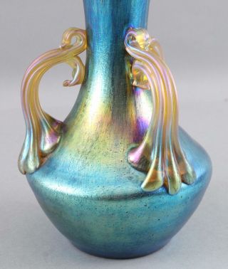 Early 20thC Antique Hand Blown Loetz Cobalt Norma Art Glass 3 - Handle Vase 7